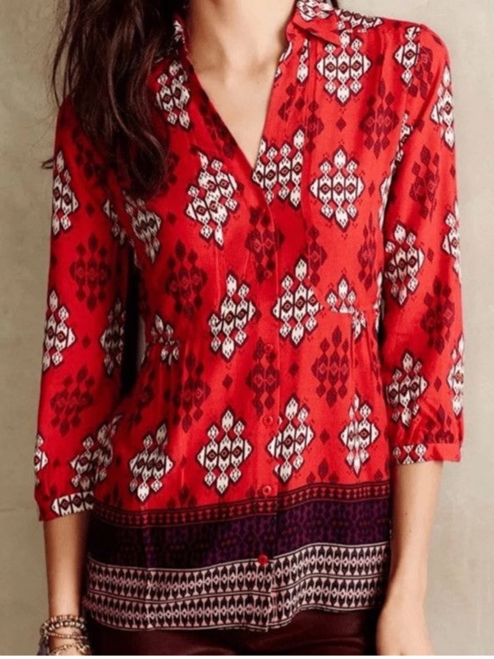 Maeve Red Geometric Print‎ Button-Down Shirt